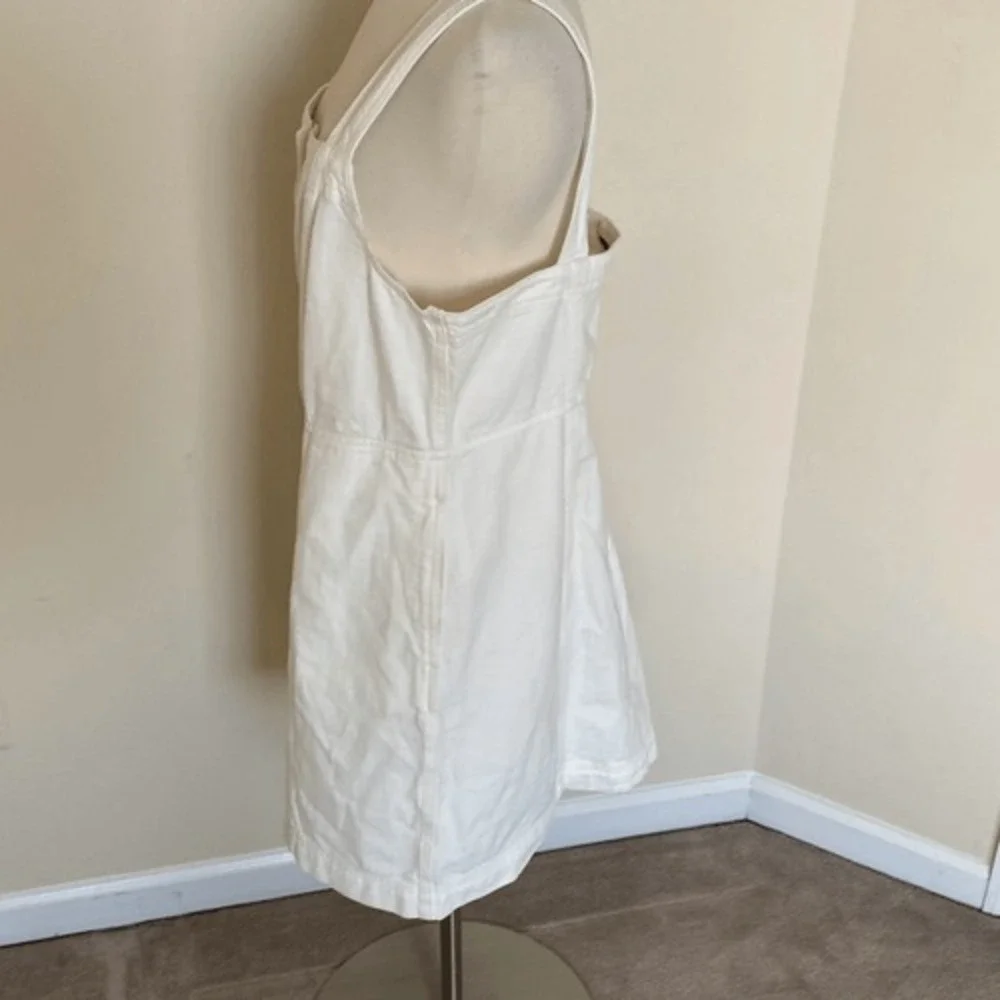 Madewell Square Neck Button-Front Denim Mini‎ Dress 14 White Sleeveless Pockets